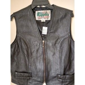 Ripples Women's L/XL Soft Black Leather 2 Pocket Zippered Adjustable Vest